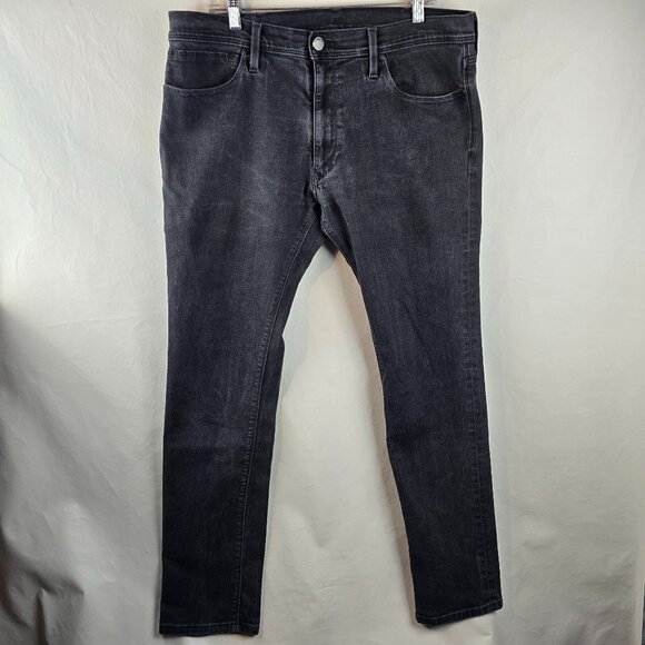 Levis Jeans 38x34 Black Denim Alex Fit Stretch Slim Red Stitch Black Batwing - Picture 1 of 12